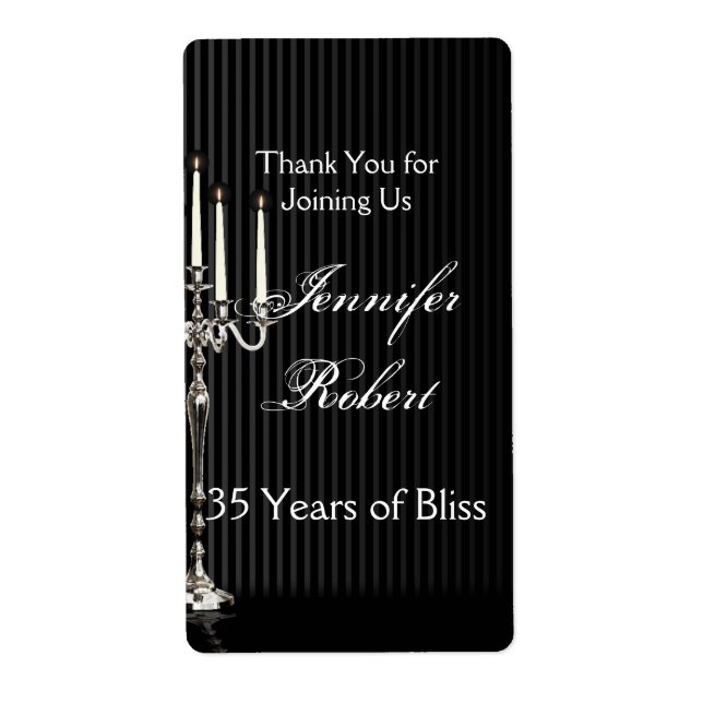 Gothic Candelabra Stripe Anniversary Wine Label (Front)