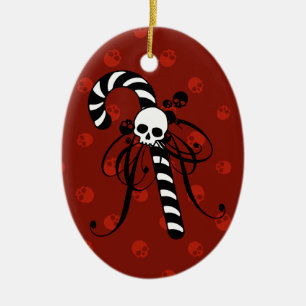 Gothic Candy Cane Ceramic Ornament