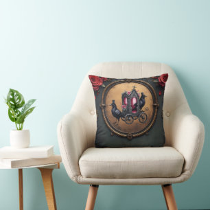 Gothic Carriage with Ravens and Roses. Throw Pillow