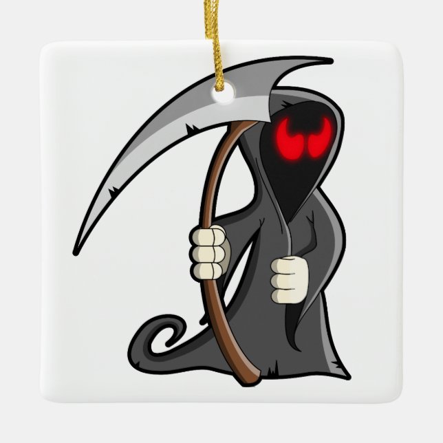 Gothic Cartoon Grim Reaper Halloween Ceramic Ornament (Front)