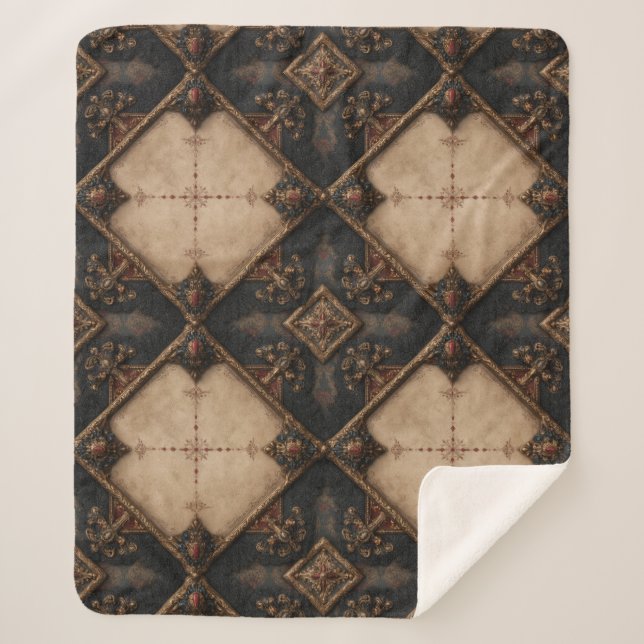 Gothic Carved Woodwork Pattern (4) Sherpa Blanket (Front)