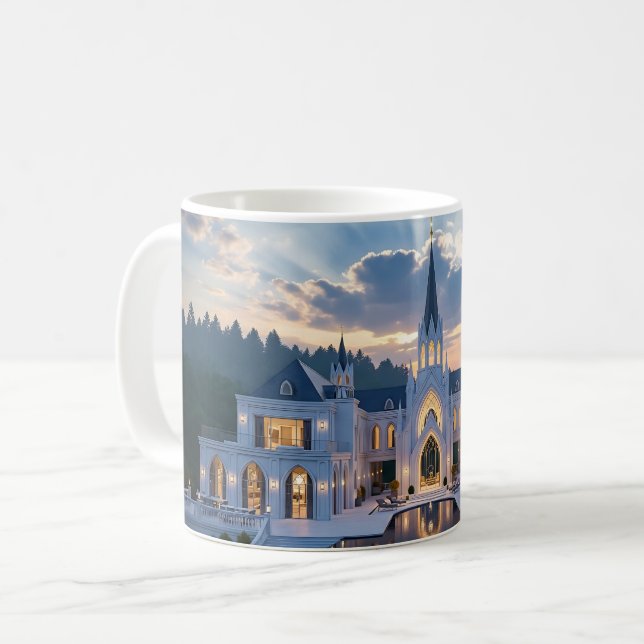 Gothic Castle at Dusk – Luxury Nature Mug Design (Front Left)