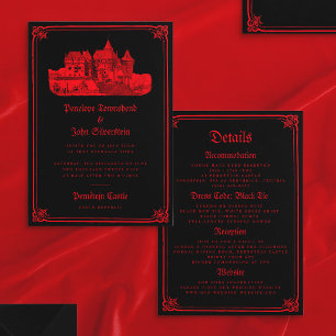Gothic Castle Border Black Double Sided Wedding Invitation