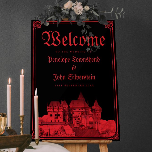 Gothic Castle Border Black Red Wedding Welcome Poster (Gothic Castle Border Black Red Wedding Welcome Poster)