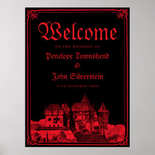 Gothic Castle Border Black Red Wedding Welcome Poster