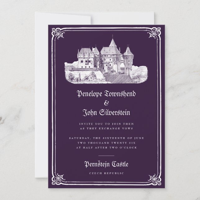 Gothic Castle Dark Fairytale Purple Wedding  Invitation (Front)