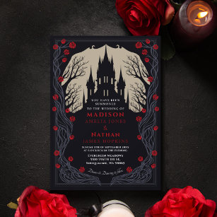 Gothic Castle Floral Halloween Wedding Invitation