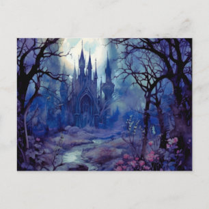 Gothic Castle Full Moon in the Forest Halloween Holiday Postcard