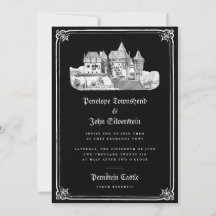 Gothic Castle Hand Drawn Border Black Wedding 