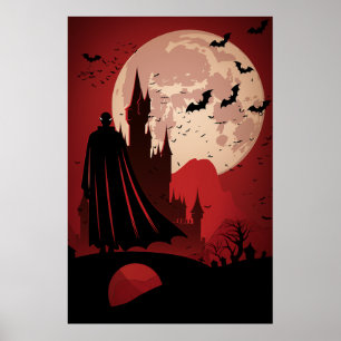Gothic Castle Under a Full Moon by Bram Stoker Pos Poster