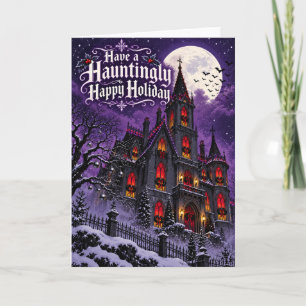 Gothic Castle Under the Full Moon Snowy Christmas Holiday Card