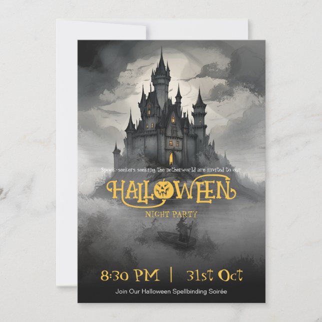 Gothic Castle Vintage Spooky Halloween Party Invitation (Front)