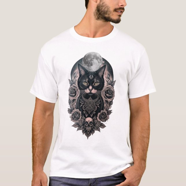 Gothic Cat And Moon Men's Basic T-Shirt (Front)
