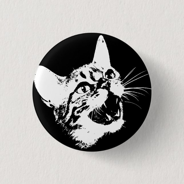 Gothic Cat Feral Evil Scary Growl Fangs 1 Inch Round Button (Front)