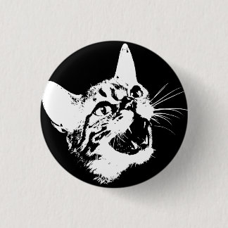 Gothic Cat Feral Evil Scary Growl Fangs 1 Inch Round Button