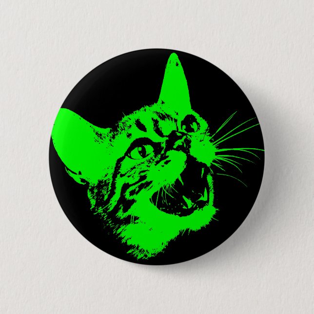 Gothic Cat Feral Evil Scary Growl Fangs 2 Inch Round Button (Front)