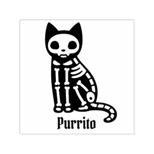 Gothic Cat Skeleton with Custom Name   Self-inking Stamp