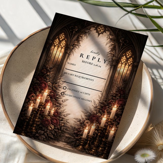 Gothic Cathedral Candlelight Wedding RSVP Card (Creator Uploaded)