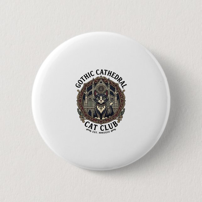 Gothic Cathedral Cat Cat Graphic Tee Art - Gothic  2 Inch Round Button (Front)