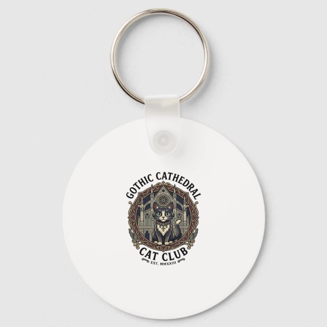 Gothic Cathedral Cat Cat Graphic Tee Art - Gothic  Keychain (Front)