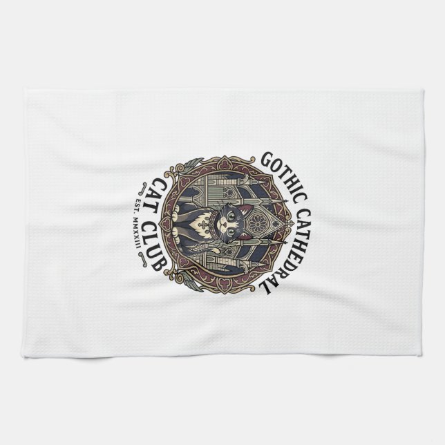 Gothic Cathedral Cat Cat Graphic Tee Art - Gothic  Kitchen Towel (Horizontal)