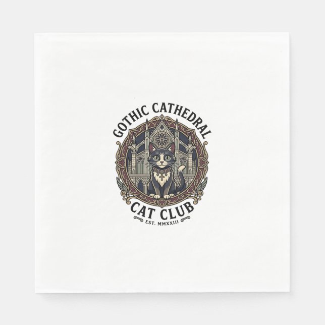 Gothic Cathedral Cat Cat Graphic Tee Art - Gothic  Napkin (Front)