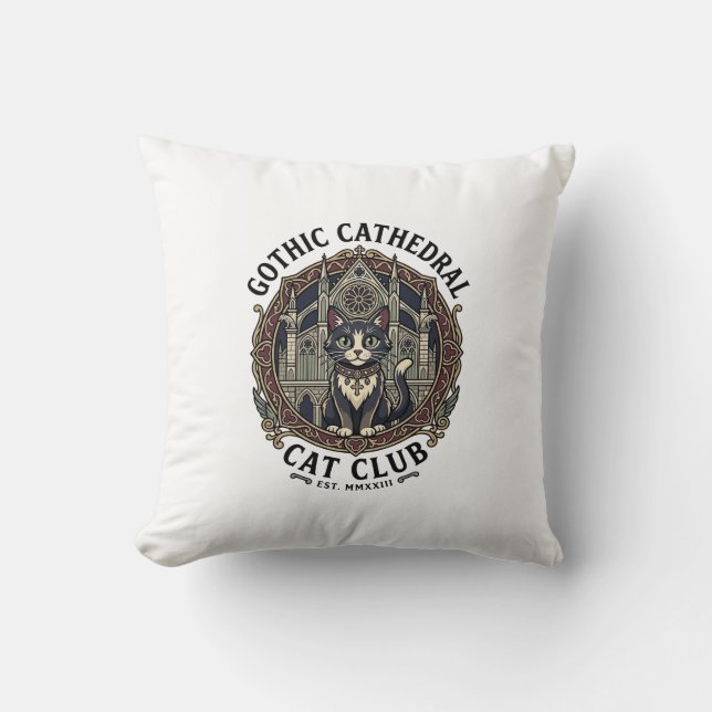 Gothic Cathedral Cat Cat Graphic Tee Art - Gothic  Throw Pillow (Front)