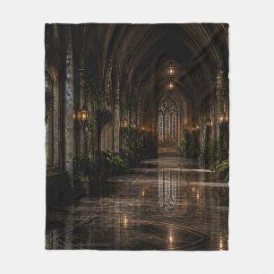 Gothic Cathedral Hallway Fleece Blanket