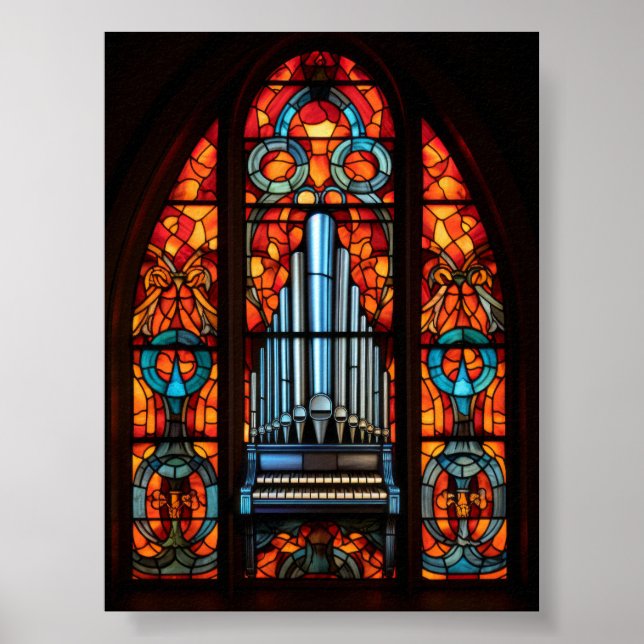 Gothic Cathedral Pipe Organ Stained Glass Window Poster (Front)