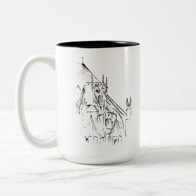 Gothic Cathedral White Two-Tone Coffee Mug (Left)