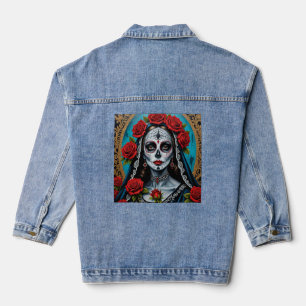 Gothic Catrina with Roses Day of Dead Tee Denim Jacket
