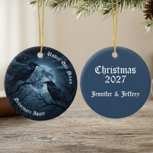 Gothic Celestial Raven Moon Couple Christmas Ceramic Ornament