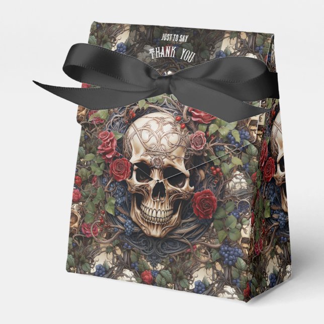 Gothic Celtic Skulls and Roses Biker Wedding Favor Box (Front Side)