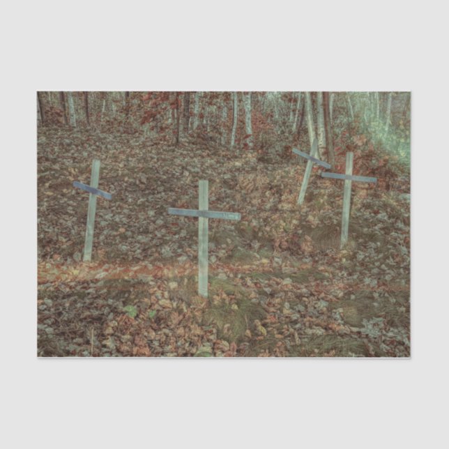 Gothic Cemetery Crosses Brown Autumn Leaves Tissue Paper (Front)