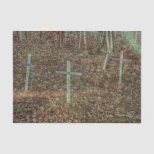 Gothic Cemetery Crosses Brown Autumn Leaves Tissue Paper