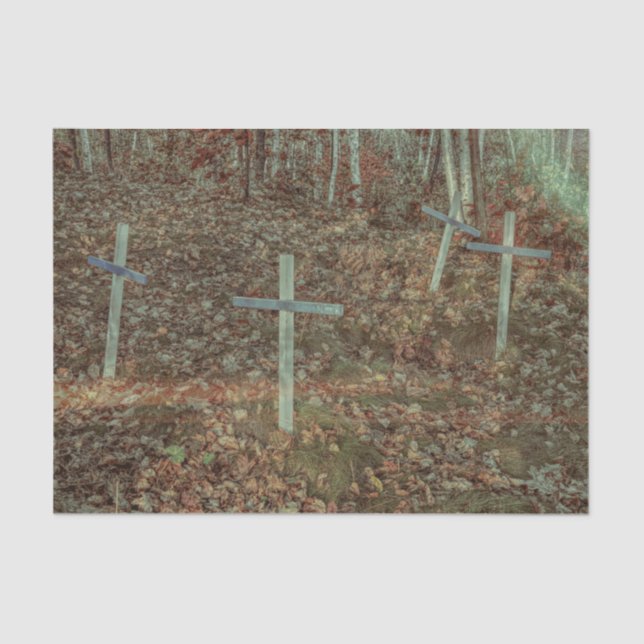 Gothic Cemetery Crosses Brown Autumn Leaves Tissue Paper (Front)