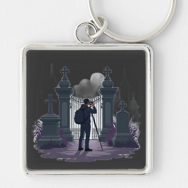 Gothic Cemetery Gate Silhouette Keychain (Front)