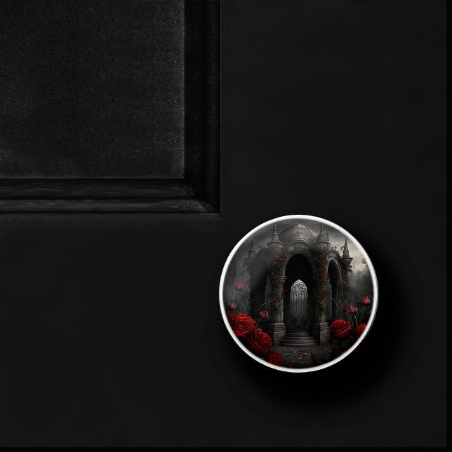 Gothic Cemetery Gazebo with Red Roses at Night Ceramic Knob (Creator Uploaded)