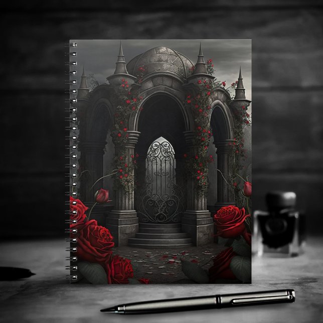 Gothic Cemetery Gazebo with Red Roses at Night Notebook (Creator Uploaded)