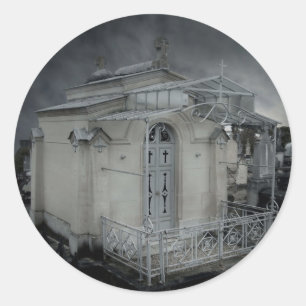 Gothic cemetery ornate crypt classic round sticker