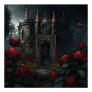 Gothic Cemetery Rose Garden Poster