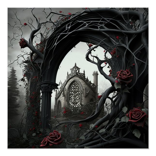 Gothic Cemetery Rose Garden Poster (Front)