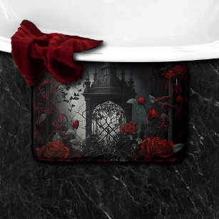Gothic Cemetery Rose Garden with Red and Black Bath Mat