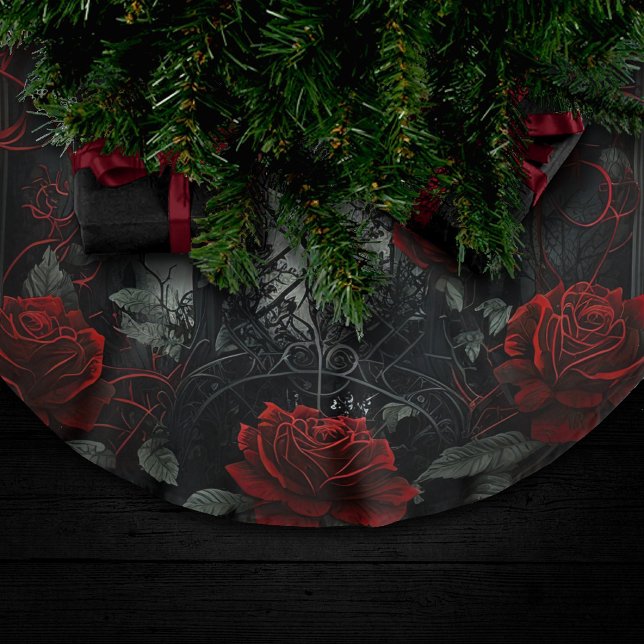 Gothic Cemetery Rose Garden with Red and Black Brushed Polyester Tree Skirt (Creator Uploaded)