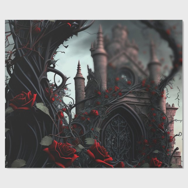Gothic Cemetery Rose Garden Wrapping Paper (Flat)