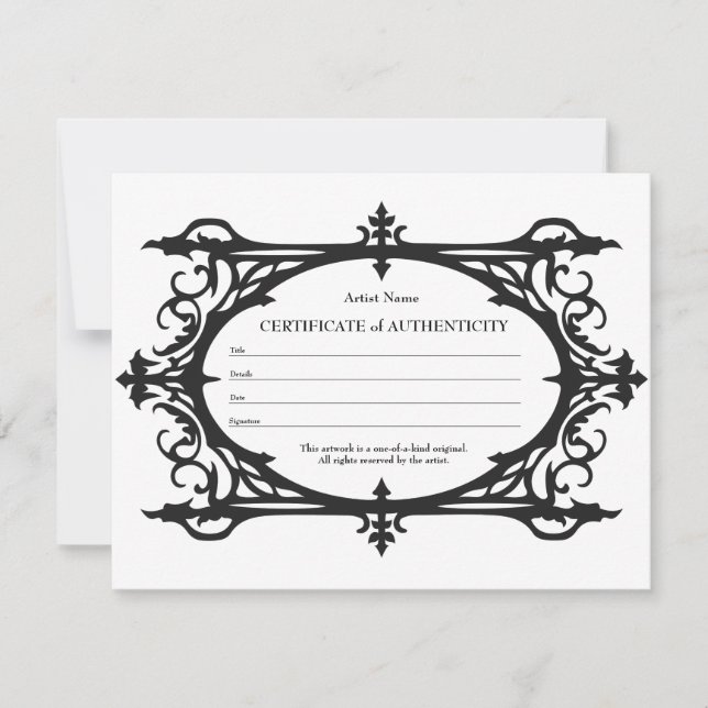 Gothic Certificate of Authenticity for Art Card (Front)