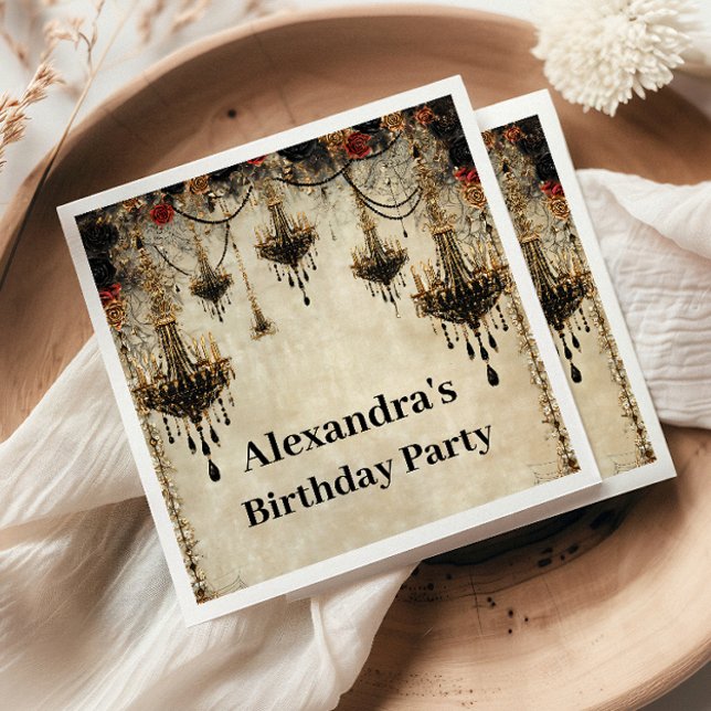 Gothic Chandelier Roses Birthday Napkin (Creator Uploaded)