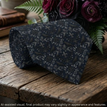 Gothic Charcoal Black Damask Raven Design