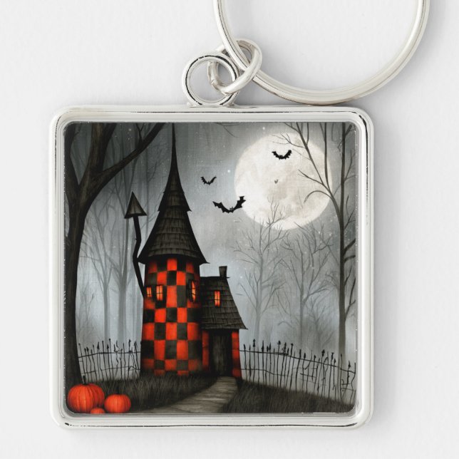 Gothic Chequerboard Halloween Tower Keychain (Front)