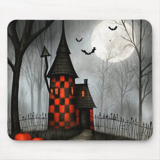 Gothic Chequerboard Halloween Tower Mouse Pad (Front)